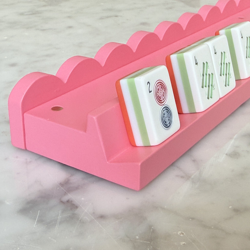 Pink maple wood Mahjong rack and pusher set